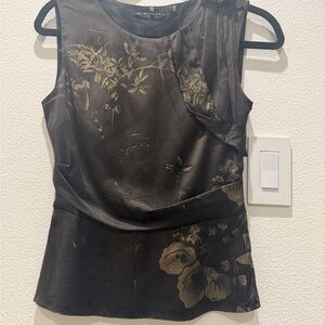 Elie Tahari Black and Gold Floral Blouse